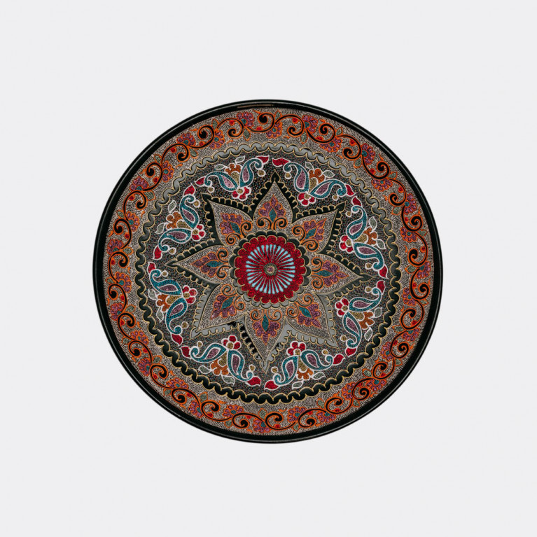 Unik handgjord dekorativ tallrik från Uzbekistan, 38 cm, droppteknik